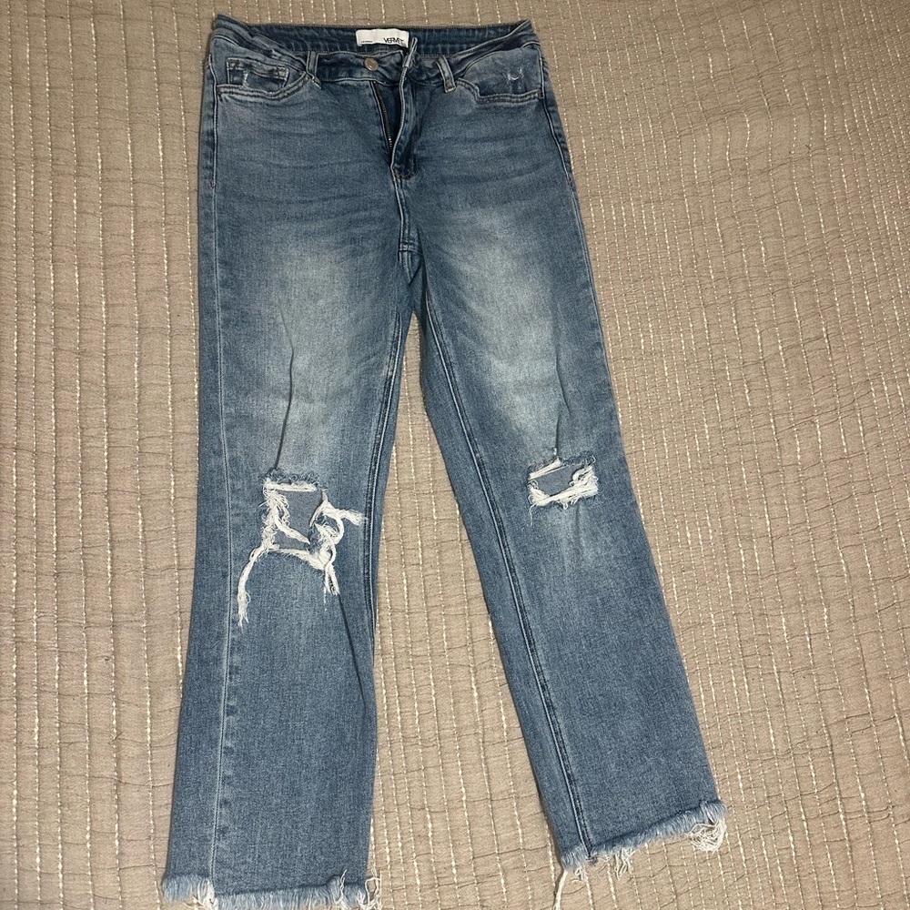 VERVET BY FLYING MONKEY Blue Distressed Straight Leg Jeans ankle crop size 28
